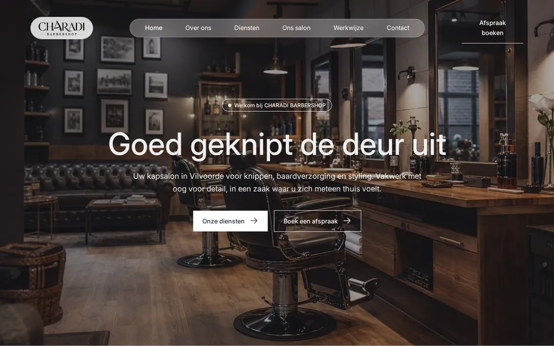 Website van Charadi Barbershop — Kapsalon en barbershop